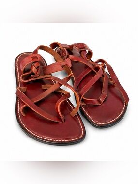 K JACQUES Leather Gladiator Sandals Brown Strappy Flat EUC